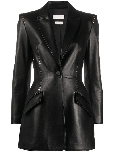 Alexander Mcqueen Staple-stitched Leather Jacket In Black
