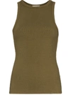 Agolde Green Rib High Neck Tank Top In Green