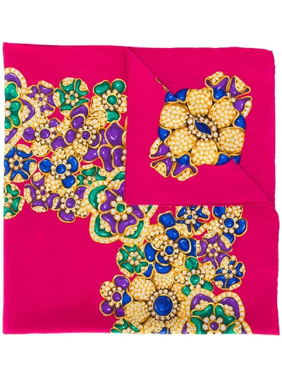 Pre-owned Chanel Bejewelled Floral Print Scarf In Pink