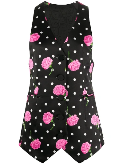 Paco Rabanne Floral Tailored Waistcoat In Black