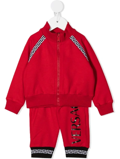 Young Versace Babies' Greca Two-piece Tracksuit In Red