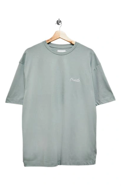 Topman Oversized T-shirt With Create Logo In Sage-green