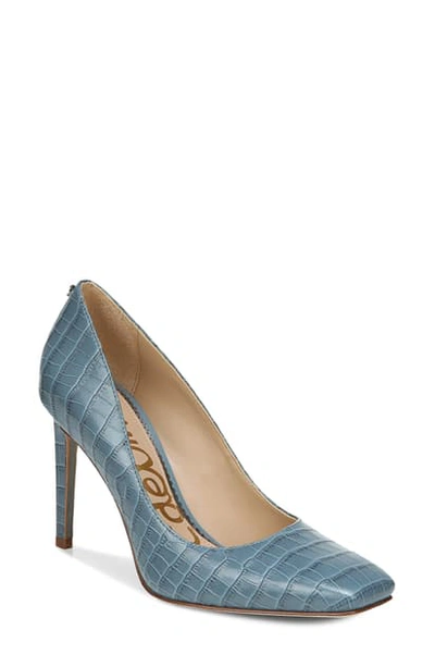 Sam Edelman Women's Lucea Square-toe Croc-embossed Leather Pumps In Smokey Blue Croc Embossed Leather