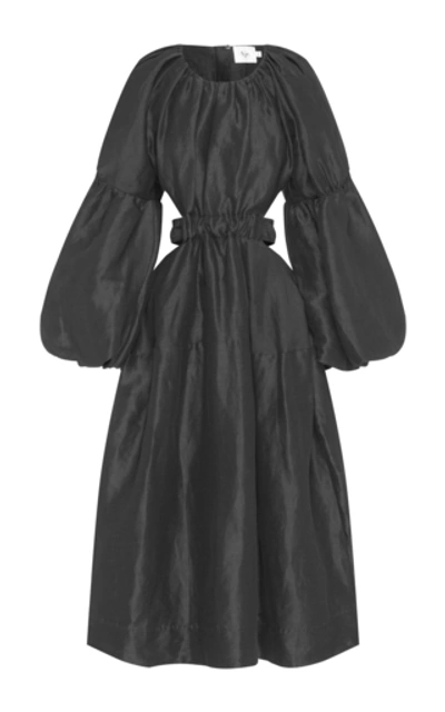 Aje Mimosa Cutout-waist Linen-blend Poplin Midi Dress In Black