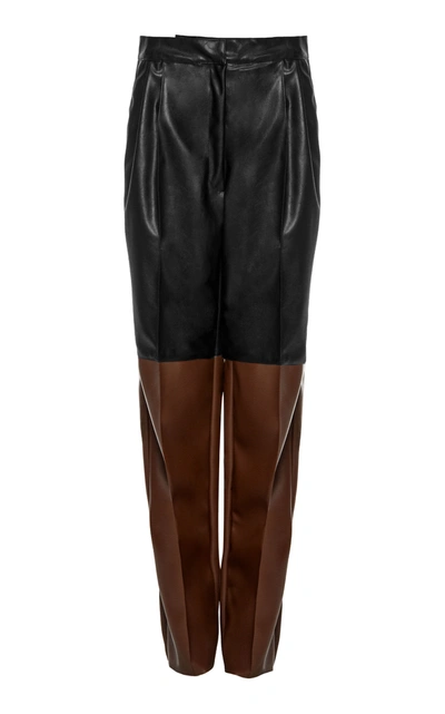 Studio Cut Two-tone Faux-leather Wide-leg Pants In Black