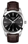 Tissot Gentleman Leather Strap Watch, 40mm In Brown/ Silver/ Black