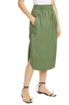 Tibi Featherweight Cotton Twill Skirt In Olive