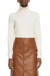 Saint Laurent Cashmere Ribbed Turtleneck Sweater In Naturel