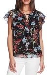 VINCE CAMUTO FLORAL PRINT FLUTTER SLEEVE CHIFFON TOP,9120195