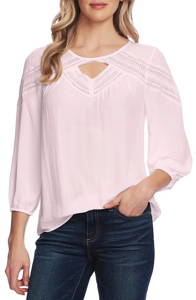 Vince Camuto Elbow Sleeve Chevron Lace Blouse In Ice Pink