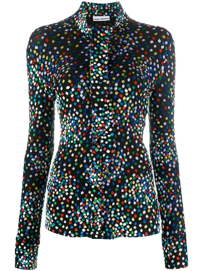 Paco Rabanne Geometric Print Long-sleeve Blouse In Black