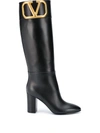 Valentino Garavani Supervee V-logo Knee-high Leather Boots In Black