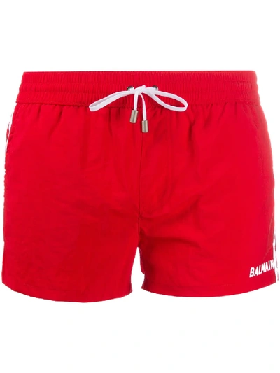 Balmain Logo Swim Shorts In Red