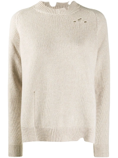 Maison Margiela Distressed Four-stitch Wool Jumper In Neutrals