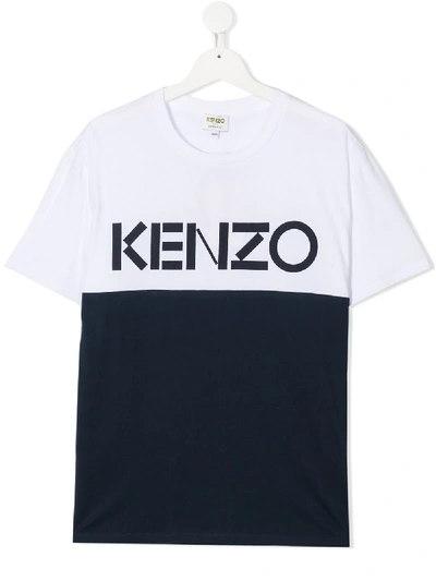 Kenzo Teen Logo-print Color-block T-shirt In Blue