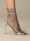 René Caovilla Galaxia Crystal-embellished Mesh And Metallic Watersnake Sandals In Silver
