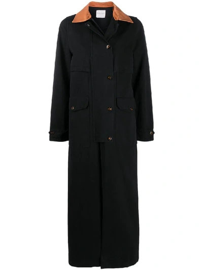 Forte Forte Black Trench Coat With Leather Collar