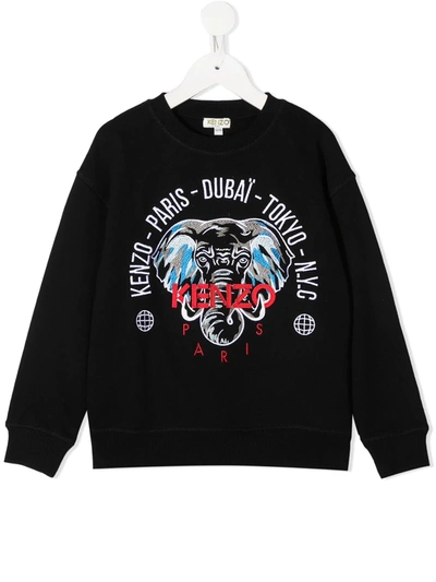Kenzo Kids' Elephant Cotton Sweatshirt 4-14 Years In Black