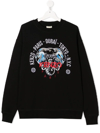 Kenzo Teen Elephant Motif Sweatshirt In Black