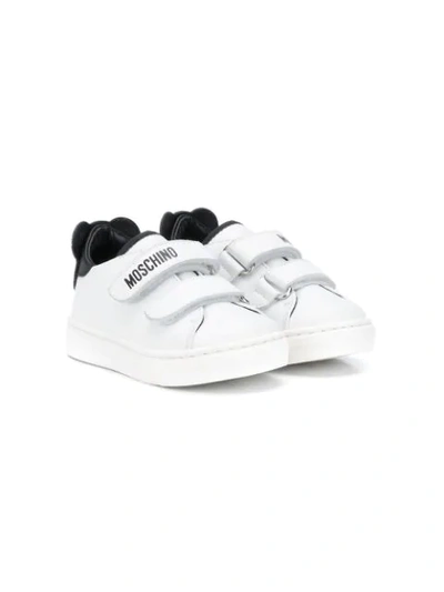 Moschino Kids' White Teddy Bear Leather Low-top Trainers In White,black