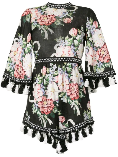 Alice Mccall Magic Moment Floral-print Linen Playsuit In Black