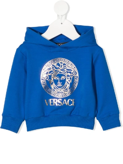 Young Versace Babies' Graphic-print Long-sleeved Hoodie In Blue