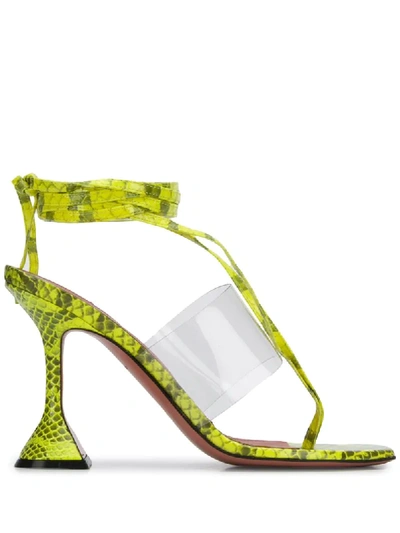 Amina Muaddi 100mm Zula Snake Print Thong Sandals In Yellow