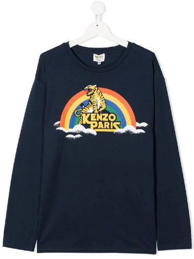 Kenzo Teen Tiger Print T-shirt In Blue