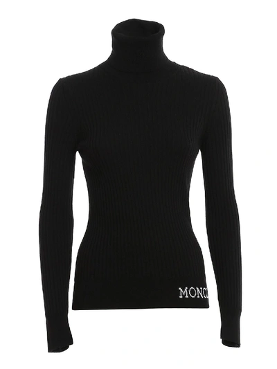 Moncler Logo Intarsia Turtleneck In Black