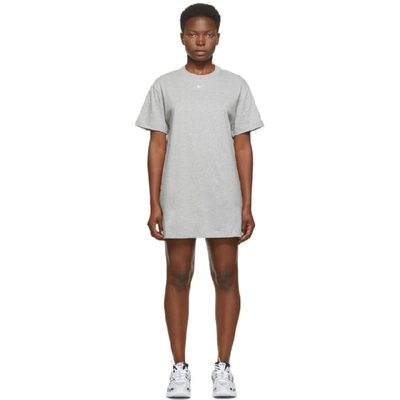 Nike Grey Organic Cotton Nsw Essential Dress In Dark Grey Heather/white