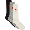 Ami Alexandre Mattiussi Three-pack Logo-embroidered Ribbed Cotton-blend Socks In E/grey/blk
