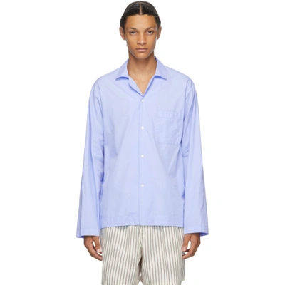 Tekla Organic Cotton Striped Pyjama Shirt In Blue