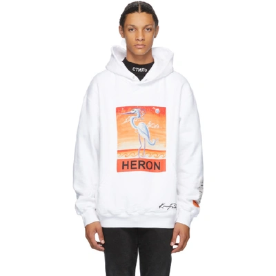 Heron Preston Heron Print Cotton Jersey Hoodie In White