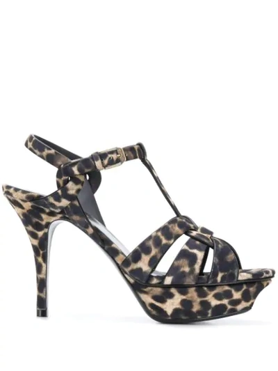 Saint Laurent Tribute Leopard Print Sandals In Beige,black