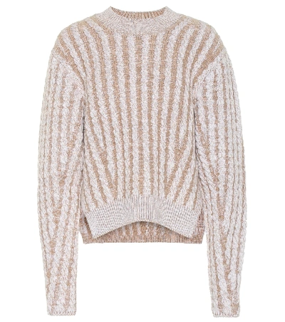 Chloé Chunky Cable-knit Side-slit Wool-blend Sweater In Beige