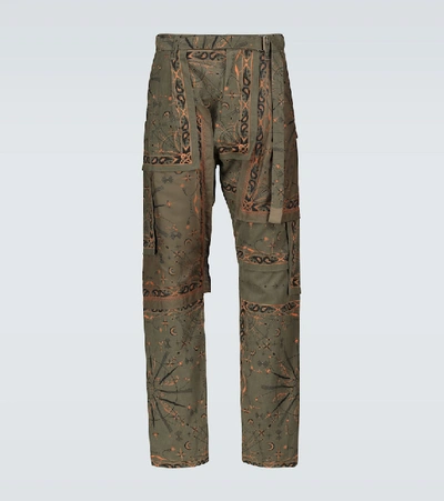 Sacai Dr. Woo Bandana Print Cotton Pants In Khaki