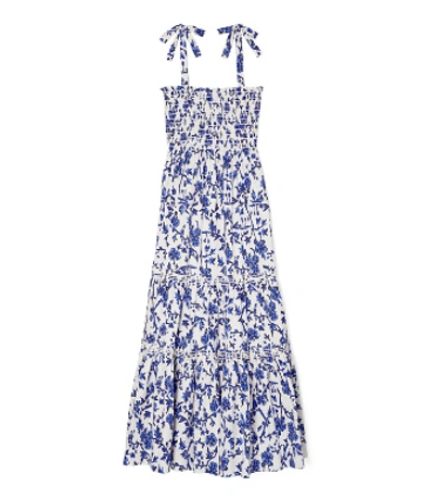 Tory Burch Printed Tie-shoulder Dress & Matching Face Mask In Blue Branches