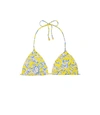 Tory Burch Printed String Bikini Top In Yellow Swirl
