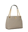 Tory Burch Kira Chevron Textured Leather Tote In Gray Heron