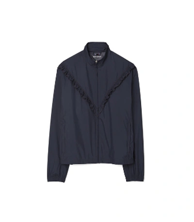 Tory Sport Tory Burch Ruffle Windbreaker In Tory Navy