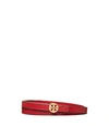 Tory Burch Skinny Leather Logo Belt In Redstone