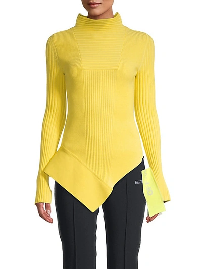 Off-white Asymmetrical Ribbed Sweater In Yellow