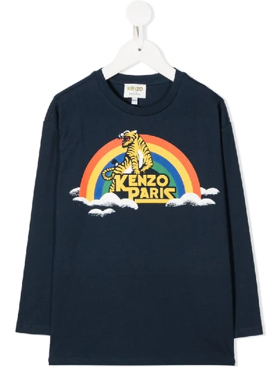 Kenzo Kids' Blue T-shirt For Babyboy With Rainbow