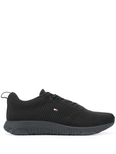 Tommy Hilfiger Ribbed Texture Sneakers In Black