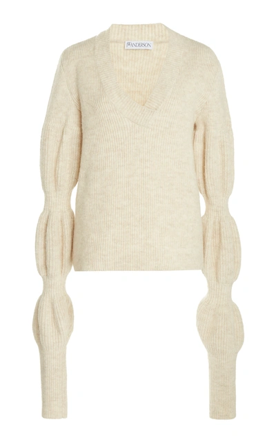 Jw Anderson Bubble-sleeve Wool-blend Jumper In White