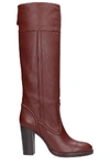 CHLOÉ HIGH HEELS BOOTS IN BORDEAUX LEATHER,11460528