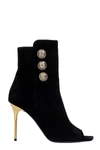 BALMAIN ROMA HIGH HEELS ANKLE BOOTS IN BLACK SUEDE,11460517