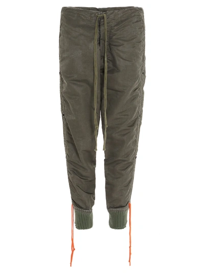 Greg Lauren Washed Satin Stacked Lounge Pants In Green