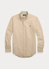 Polo Ralph Lauren Player Logo Slim Fit Garment Dyed Oxford Shirt In Tan-brown In Polo Black