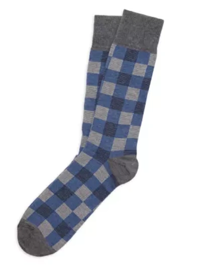 Saks Fifth Avenue Men's Collection Pop Checkerboard Crew Socks In Grey Blue